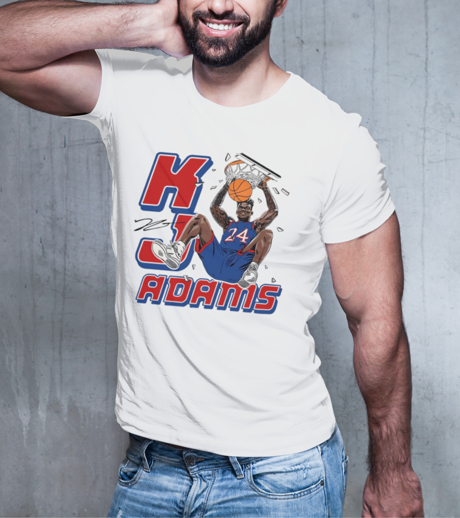 KJ Adams Kansas Jayhawks Dunking Basketball Player 24 Signature T-Shirt