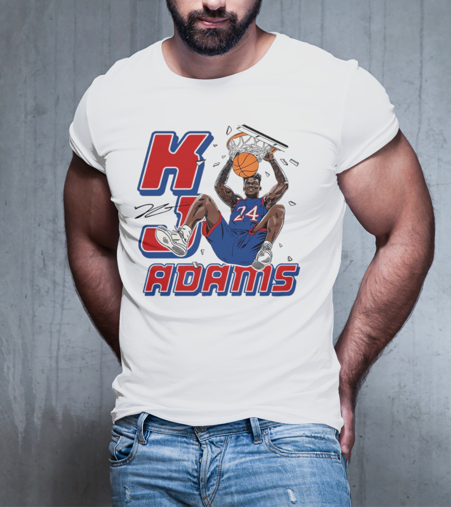 KJ Adams Kansas Jayhawks Dunking Basketball Player 24 Signature T-Shirt