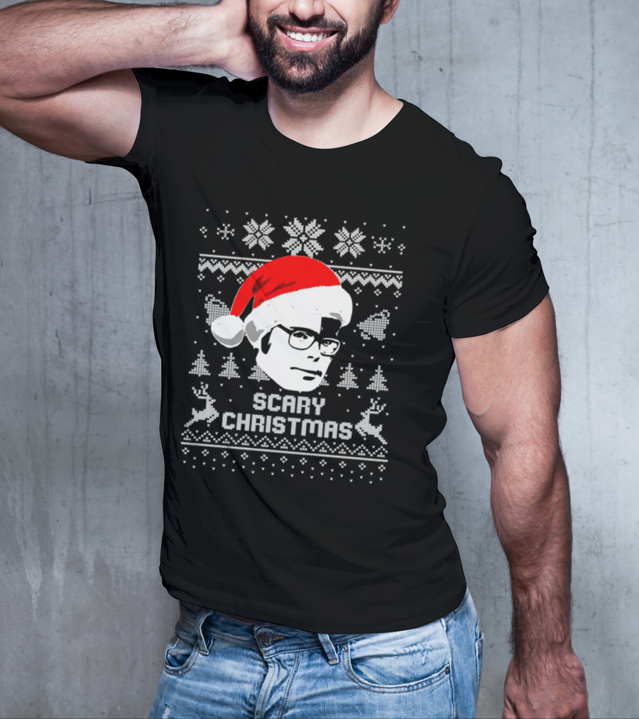 Stephen King Scary Christmas Ugly Sweater Santa Hat Reindeer Snowflakes T-Shirt