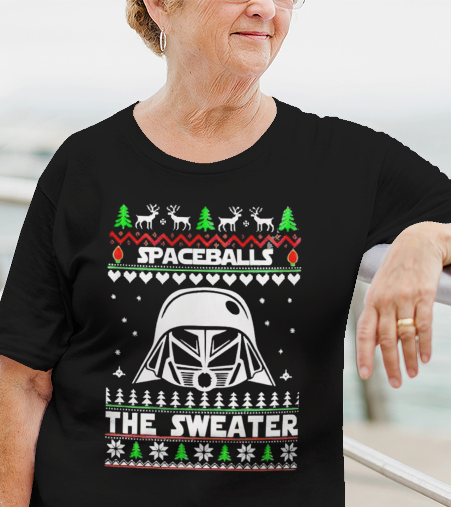 Spaceballs Darth Vader The Sweater Christmas Reindeer Snowflakes Trees T-Shirt