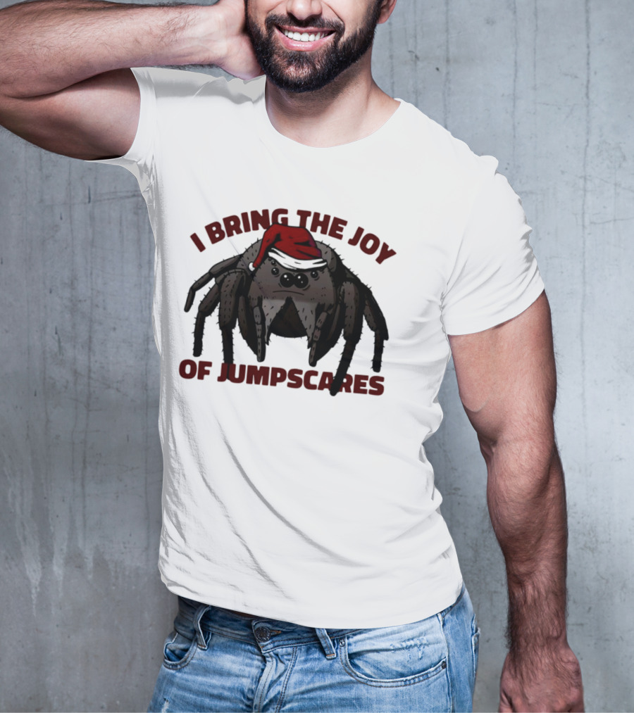 I Bring The Joy Of Jumpscares Christmas Spider With Santa Hat T-Shirt