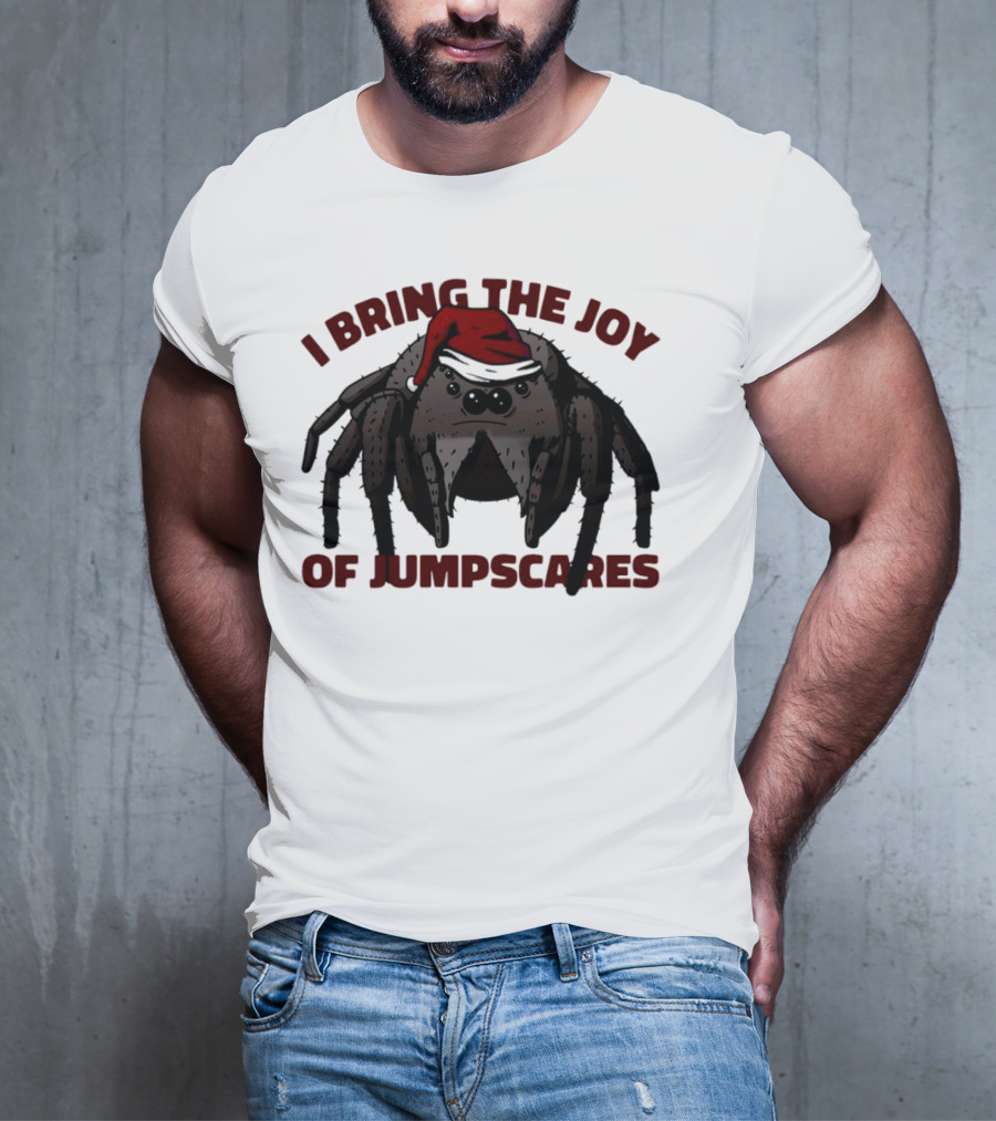 I Bring The Joy Of Jumpscares Christmas Spider With Santa Hat T-Shirt