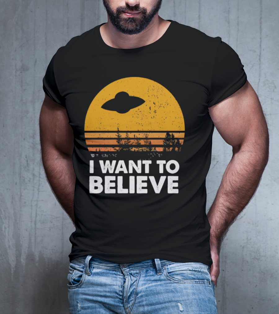 I Want To Believe Alien UFO Vintage Sunset T-Shirt