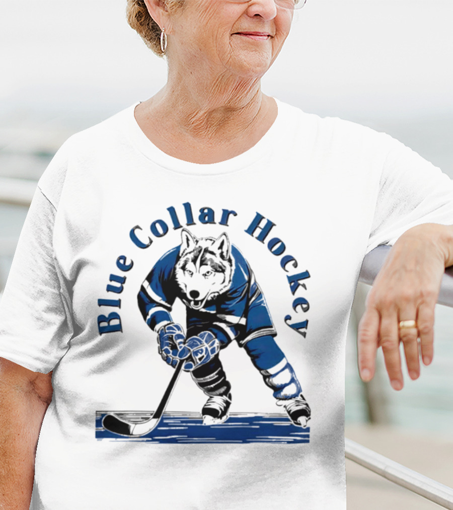 Blue Collar Hockey Wolf Player In Action T-Shirt
