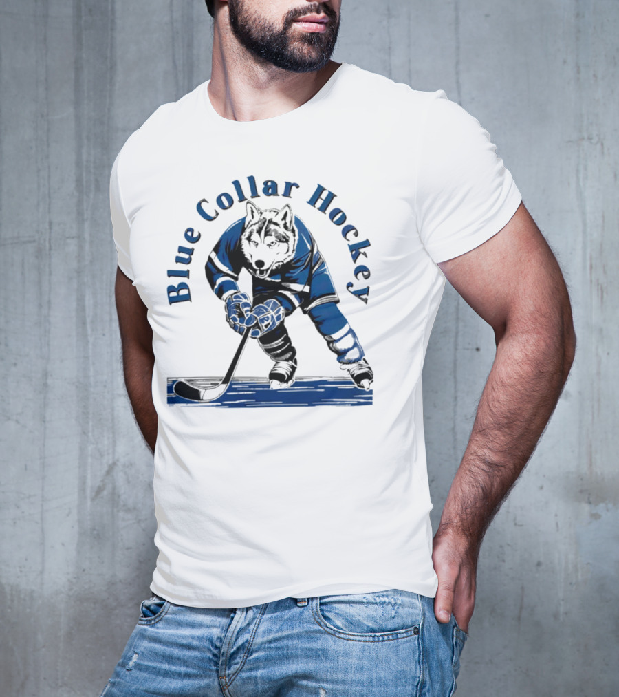 Blue Collar Hockey Wolf Player In Action T-Shirt