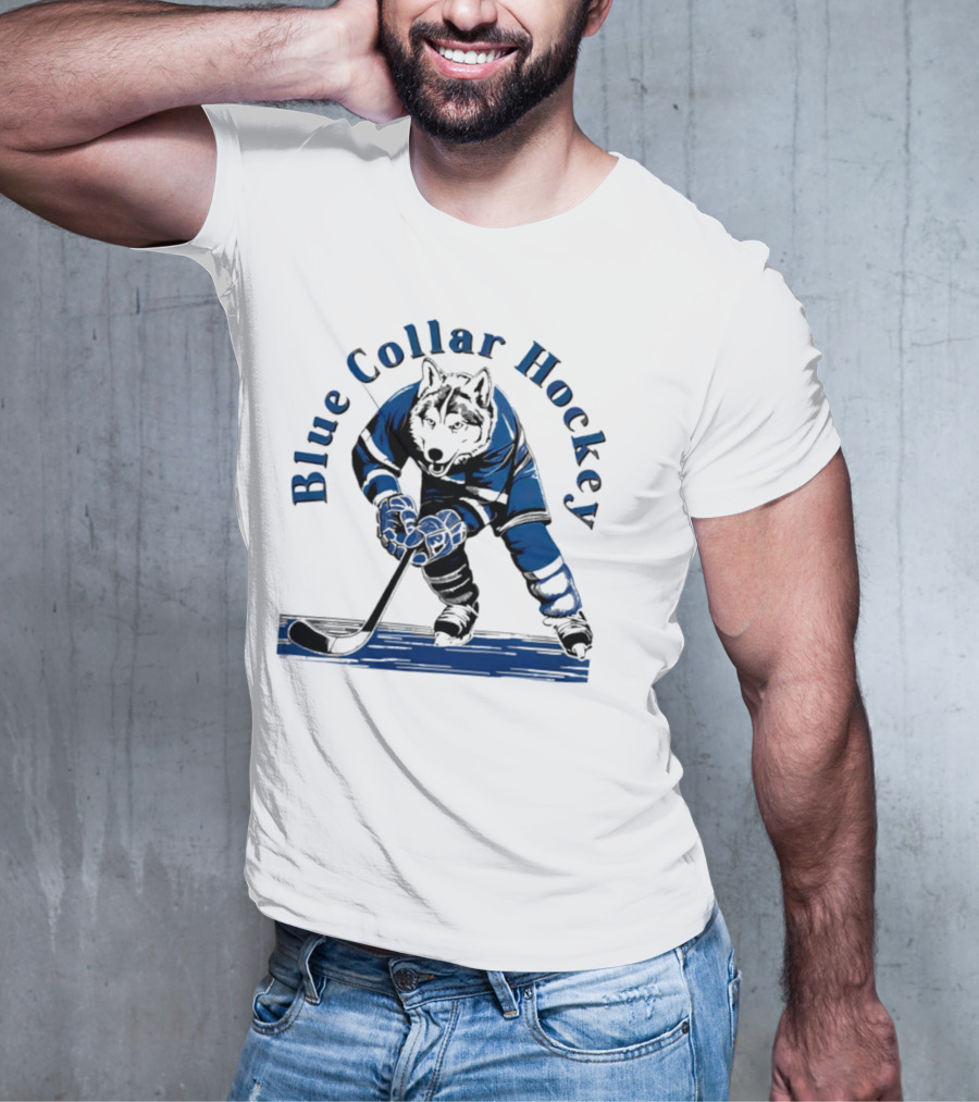 Blue Collar Hockey Wolf Player In Action T-Shirt