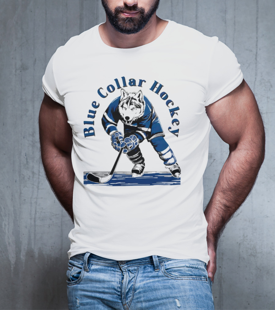 Blue Collar Hockey Wolf Player In Action T-Shirt