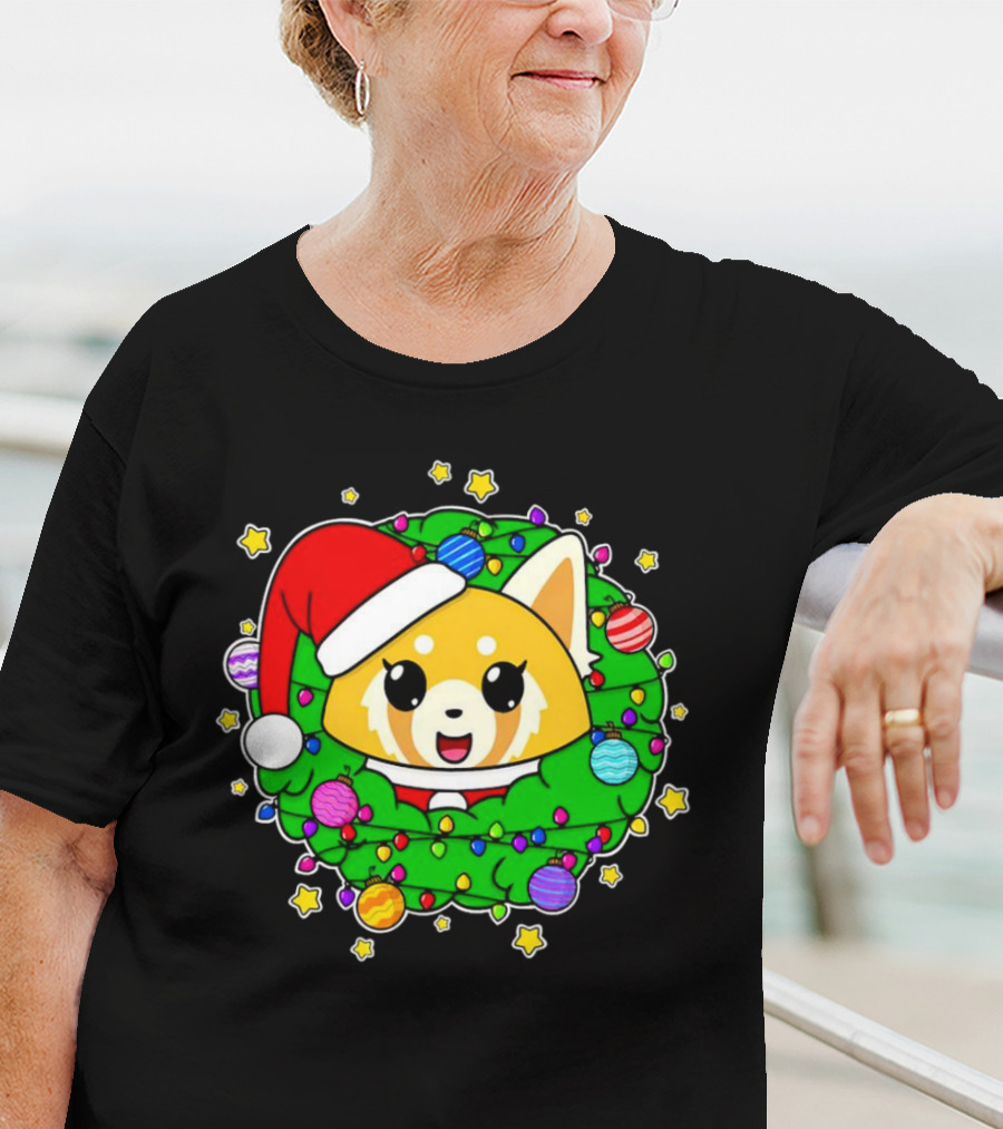 Aggressively Merry Christmas Kawaii Red Panda With Santa Hat In Holiday Wreath T-Shirt