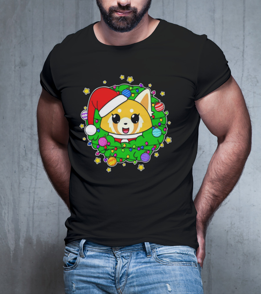 Aggressively Merry Christmas Kawaii Red Panda With Santa Hat In Holiday Wreath T-Shirt