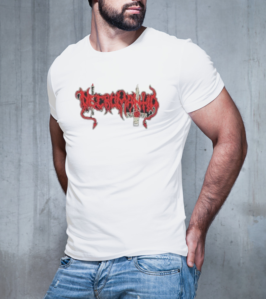 Necromantia Logo Red Text With Sword And Candle T-Shirt