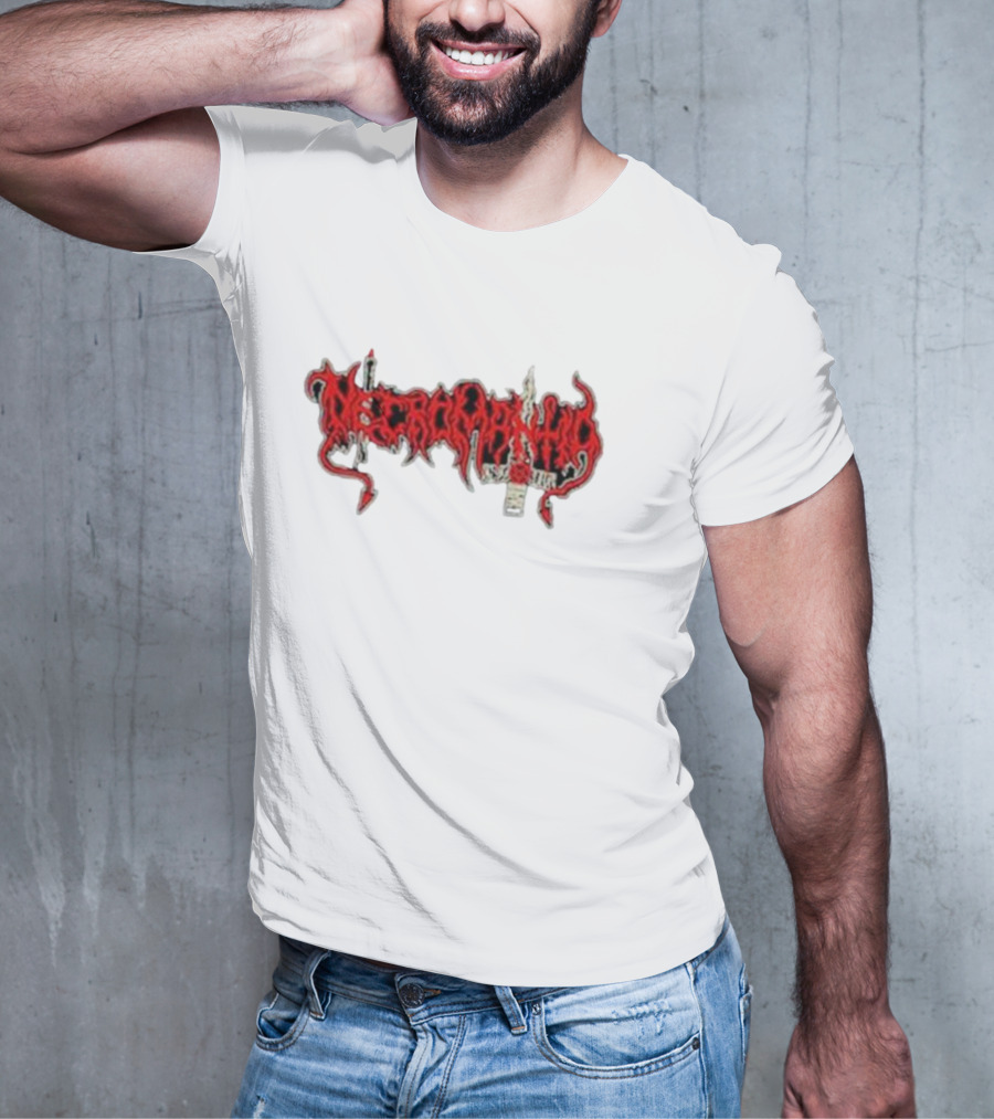 Necromantia Logo Red Text With Sword And Candle T-Shirt