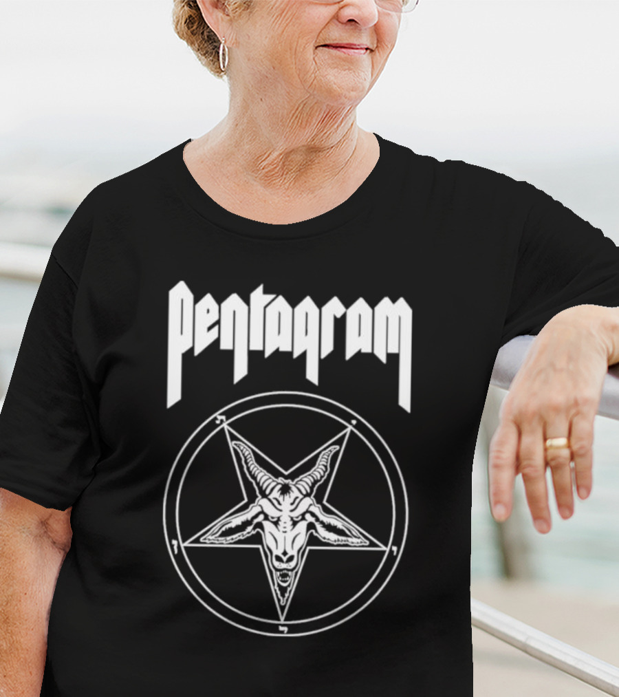 Pentagram Relentless Goat Head Symbol In Circle T-Shirt