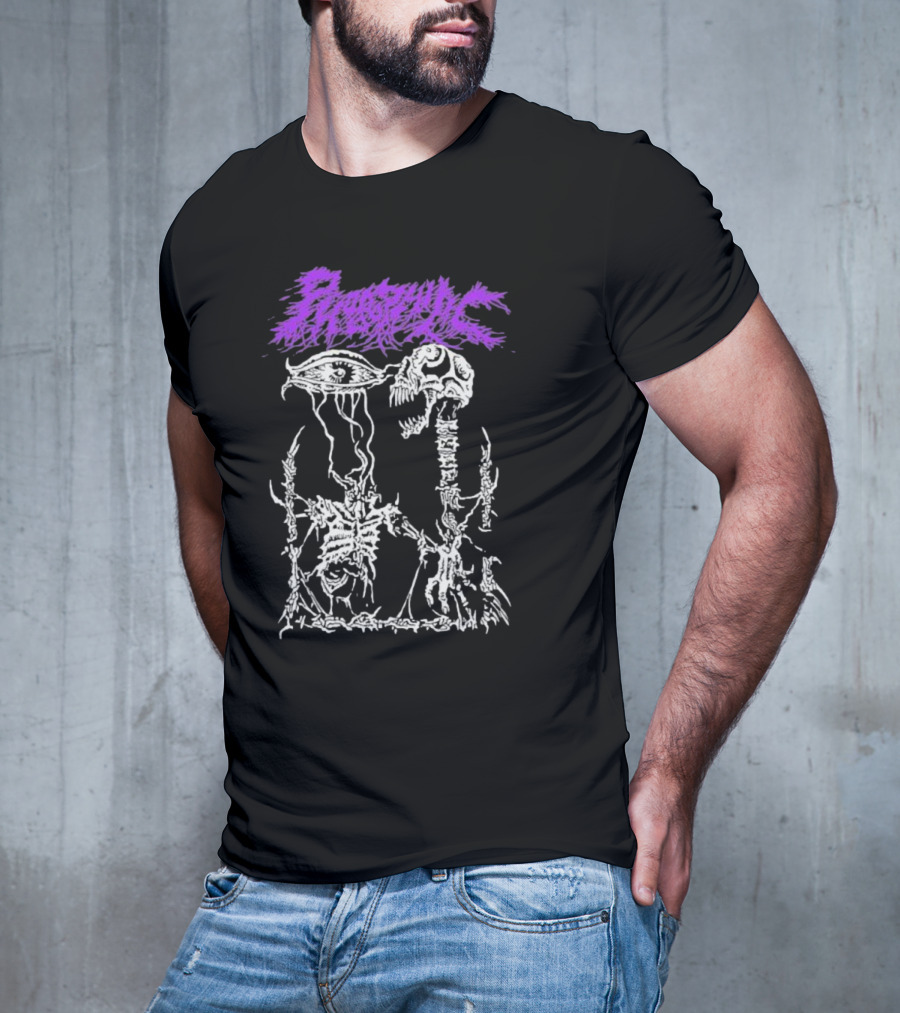 Phobophilic Eye To Eye Skeleton Skull Art Purple Text T-Shirt