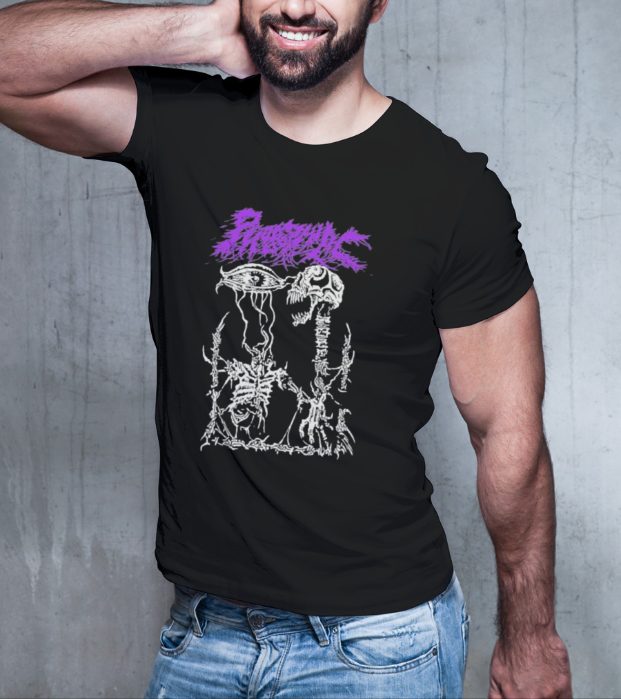 Phobophilic Eye To Eye Skeleton Skull Art Purple Text T-Shirt