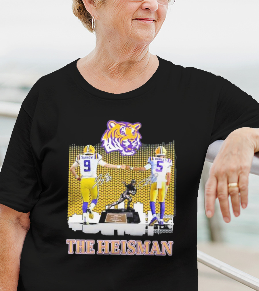 The Heisman LSU Tigers Burrow Daniels Tiger Head Football Trophy T-Shirt