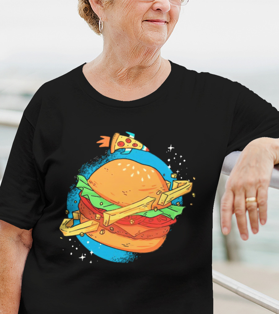 Burger Planet Cosmic Fries Pizza Rocket T-Shirt