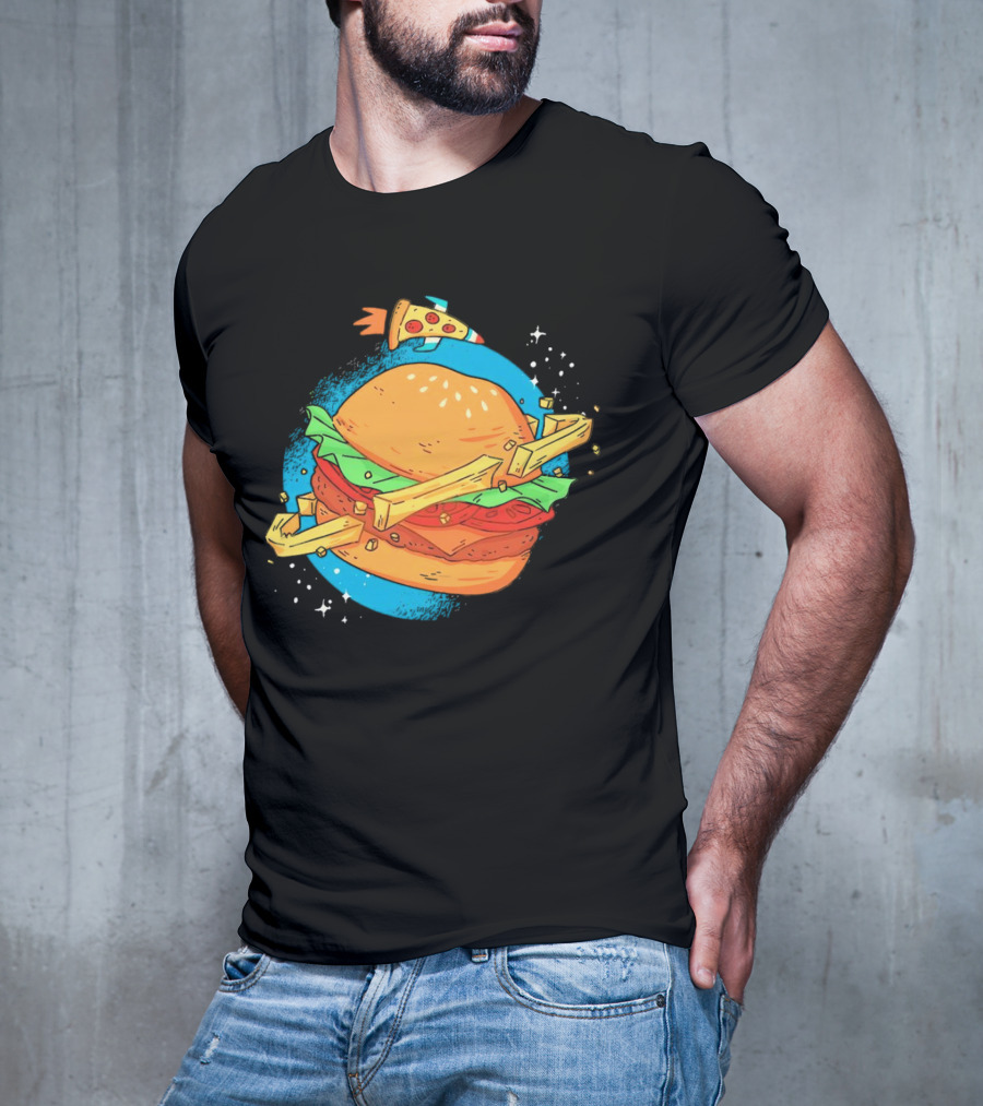 Burger Planet Cosmic Fries Pizza Rocket T-Shirt