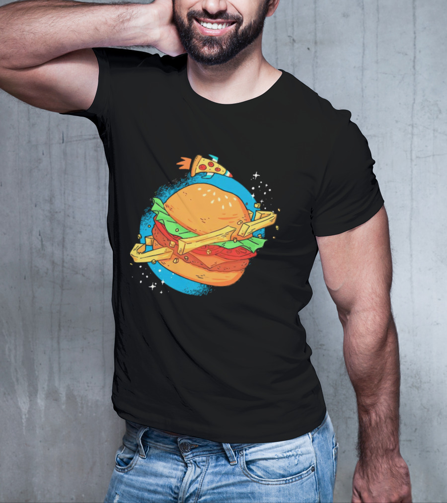 Burger Planet Cosmic Fries Pizza Rocket T-Shirt