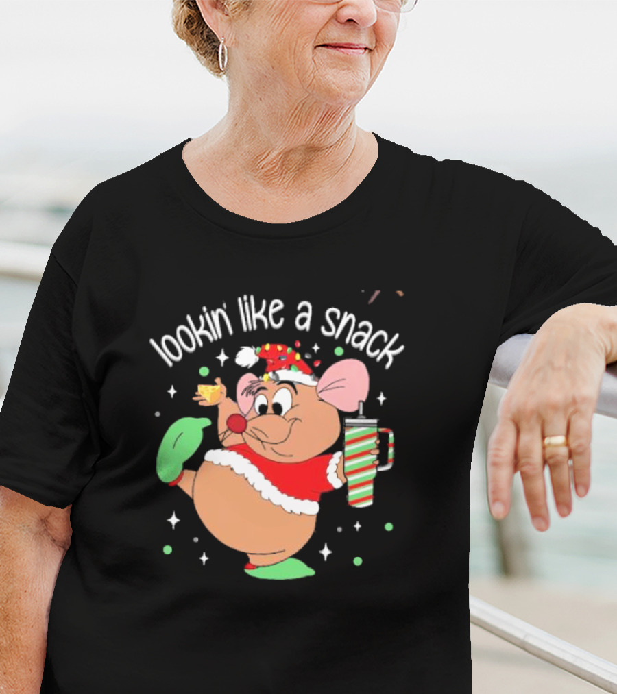Lookin Like A Snack Christmas Mouse Santa Hat Holiday Treat T-Shirt
