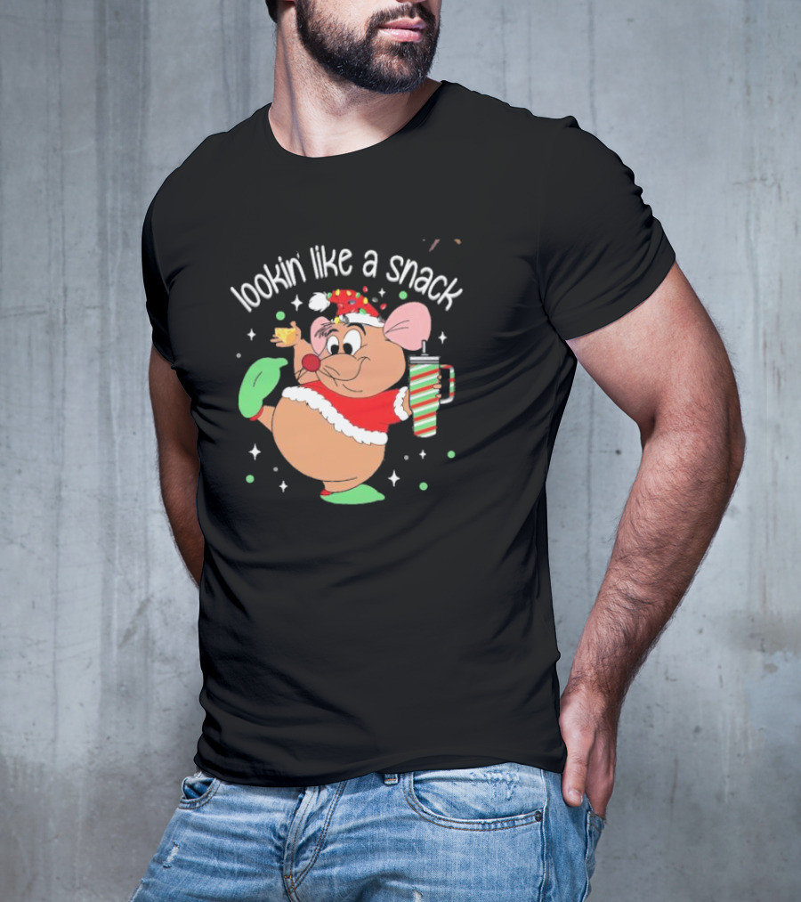 Lookin Like A Snack Christmas Mouse Santa Hat Holiday Treat T-Shirt