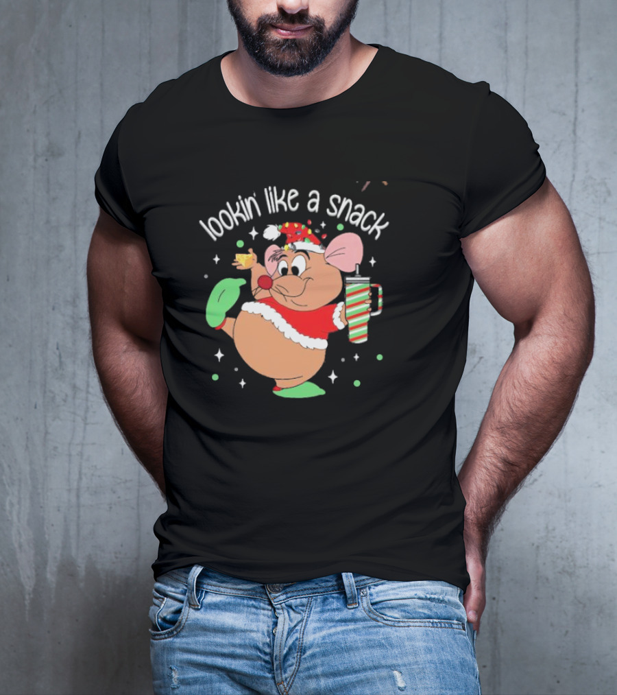 Lookin Like A Snack Christmas Mouse Santa Hat Holiday Treat T-Shirt