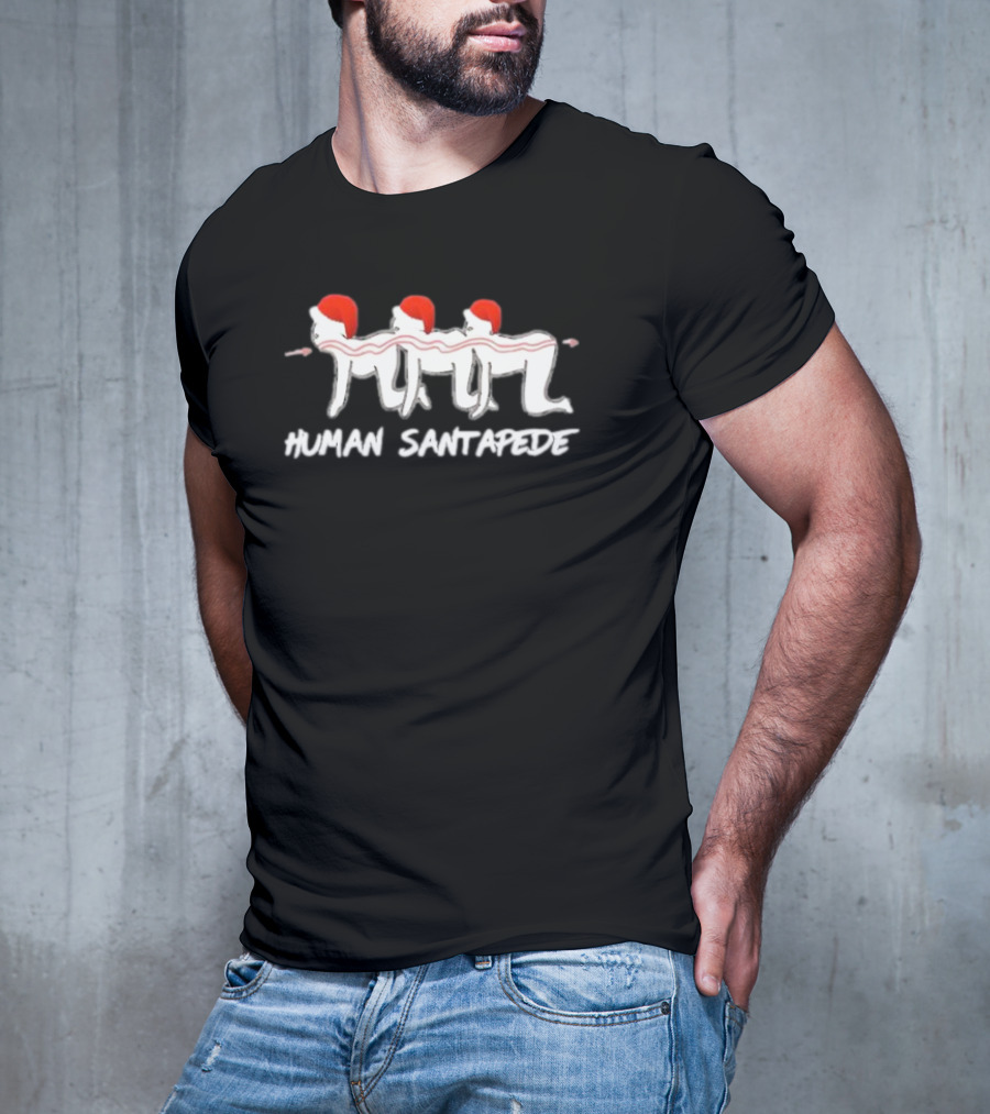 Human Santapede Santa Hats Christmas Humor T-Shirt