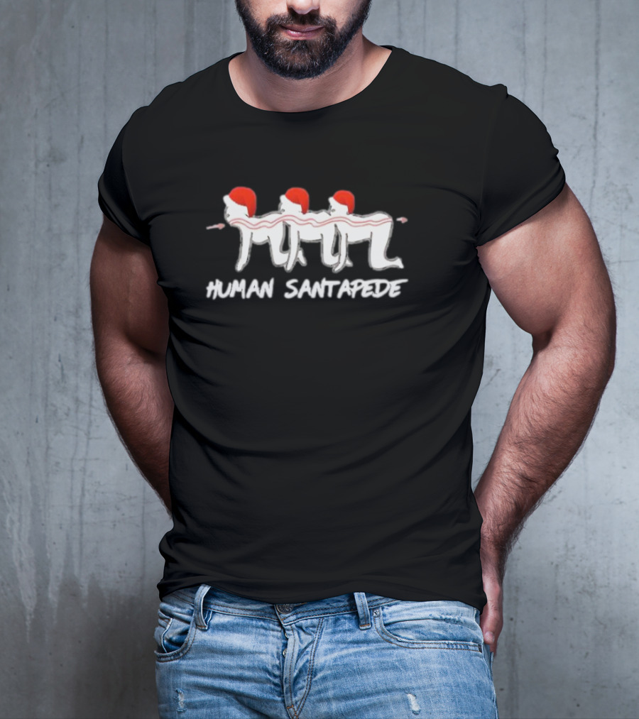 Human Santapede Santa Hats Christmas Humor T-Shirt