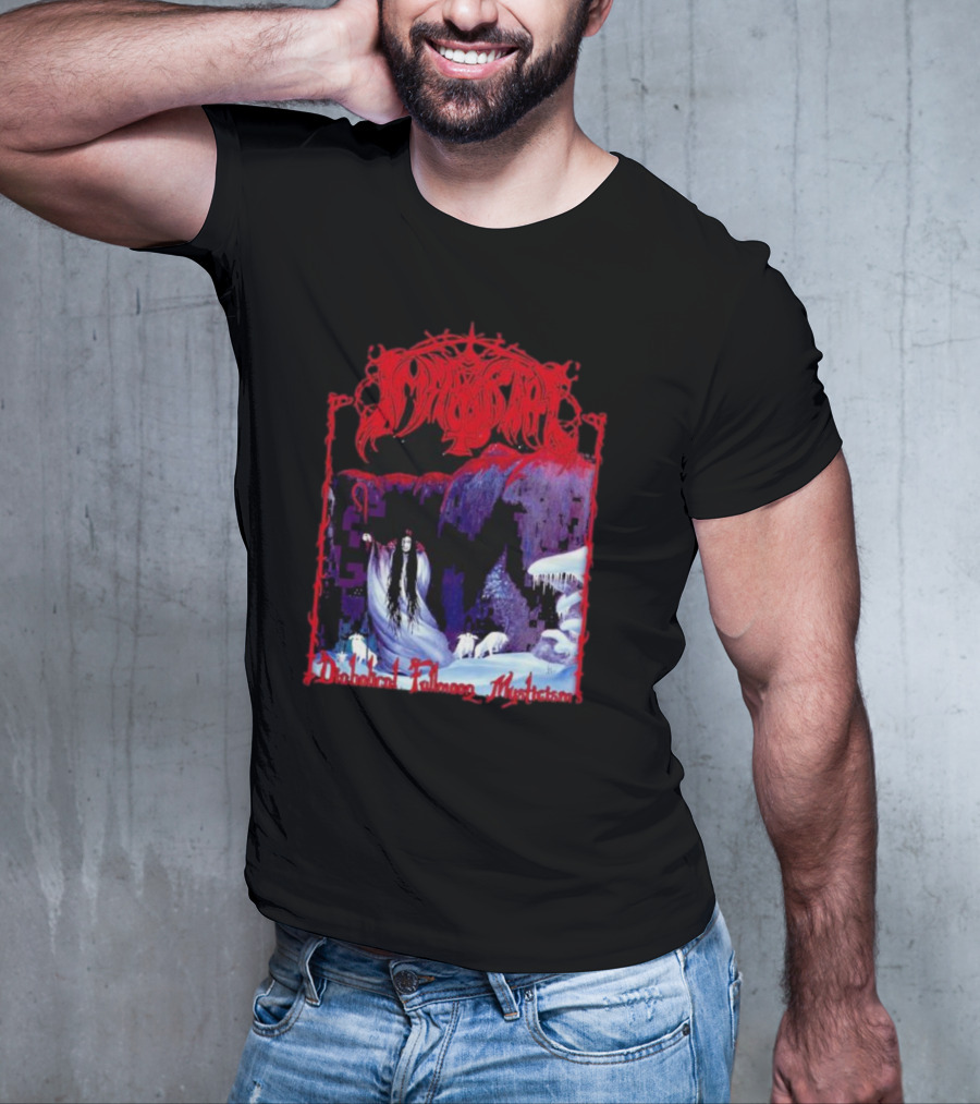 Immortal Diabolical Fullmoon Mysticism Red Logo Snowy Landscape Wraith And Wolves T-Shirt