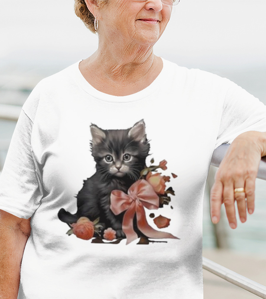 Kimchi And Miso Cute Cat With Bow And Flowers T-Shirt