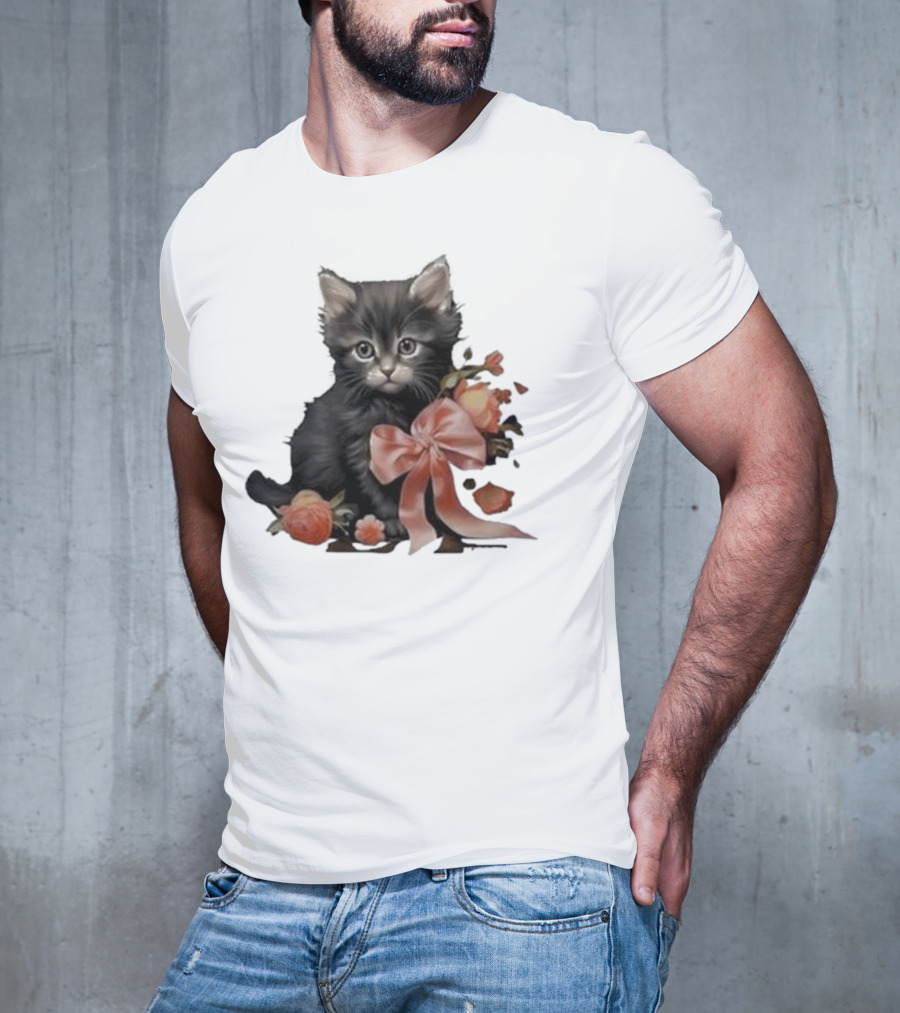 Kimchi And Miso Cute Cat With Bow And Flowers T-Shirt