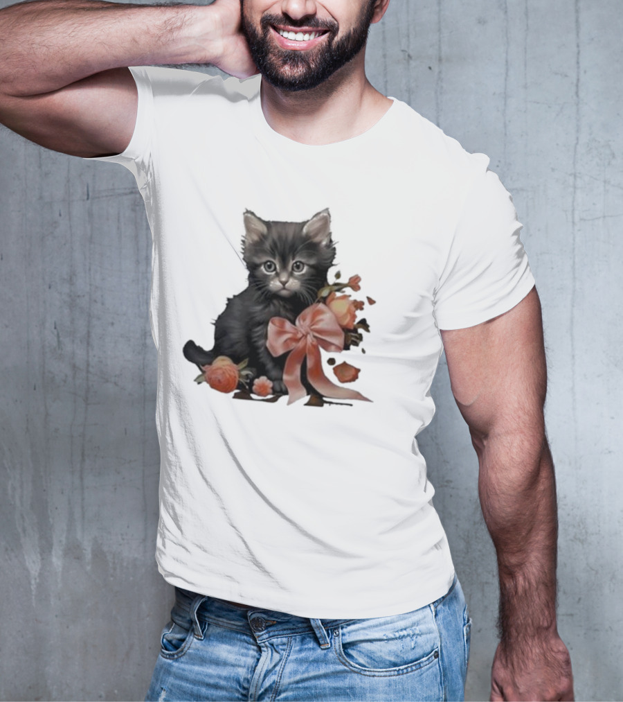 Kimchi And Miso Cute Cat With Bow And Flowers T-Shirt