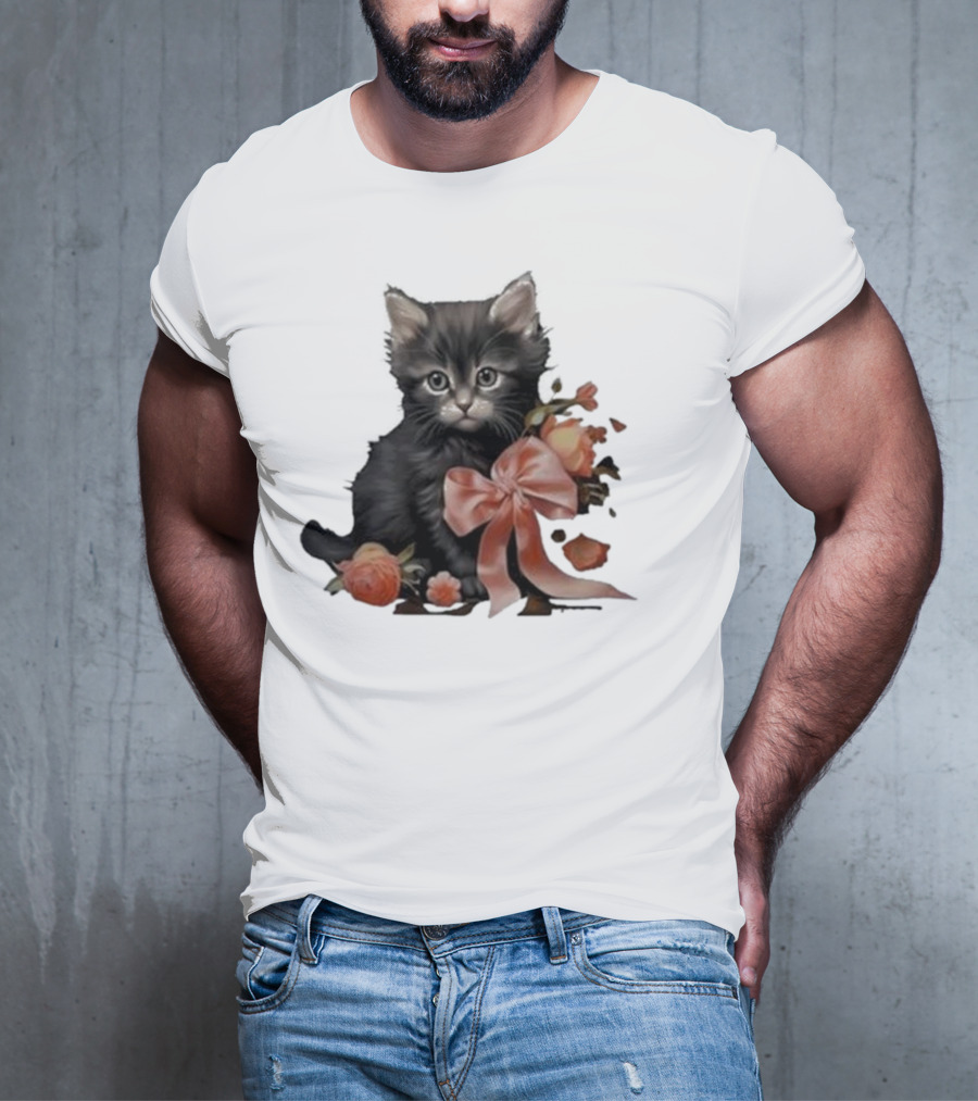 Kimchi And Miso Cute Cat With Bow And Flowers T-Shirt
