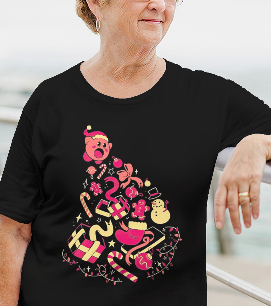 Kirby Christmas Santa Hat And Holiday Icons T-Shirt