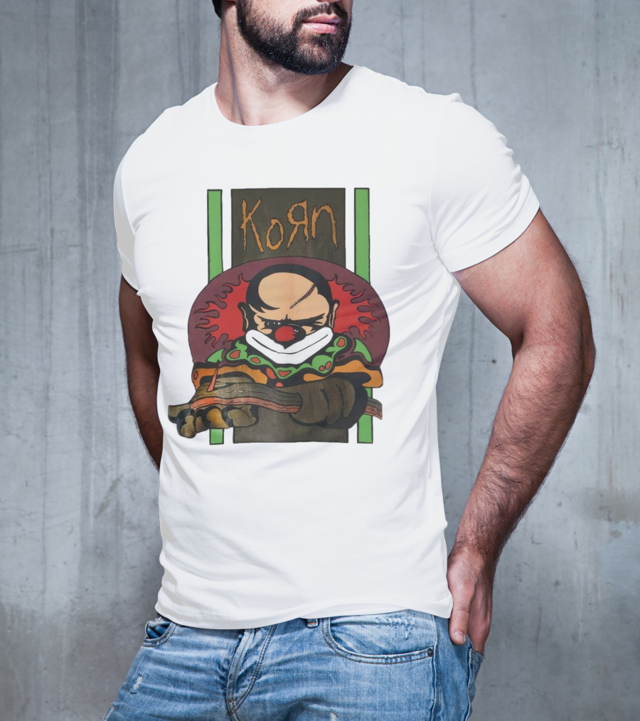 Korn Clown Vintage Evil Clown With Red Nose And Stitched Head T-Shirt