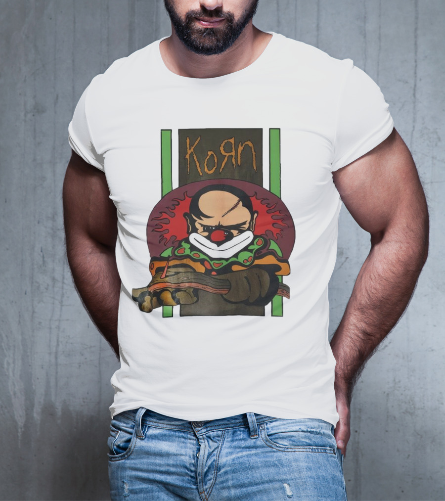 Korn Clown Vintage Evil Clown With Red Nose And Stitched Head T-Shirt