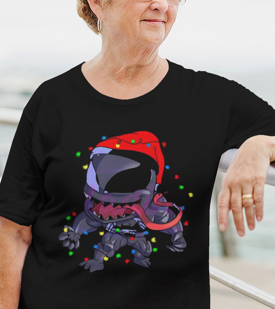 Venom Spiderman Marvel Christmas Lights Santa Hat T-Shirt