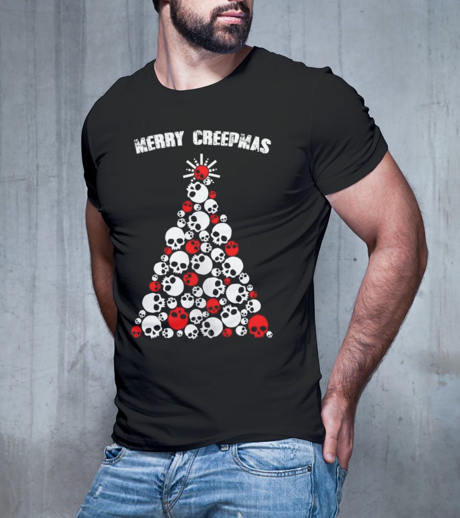 Merry Creepmas Skull Christmas Tree T-Shirt