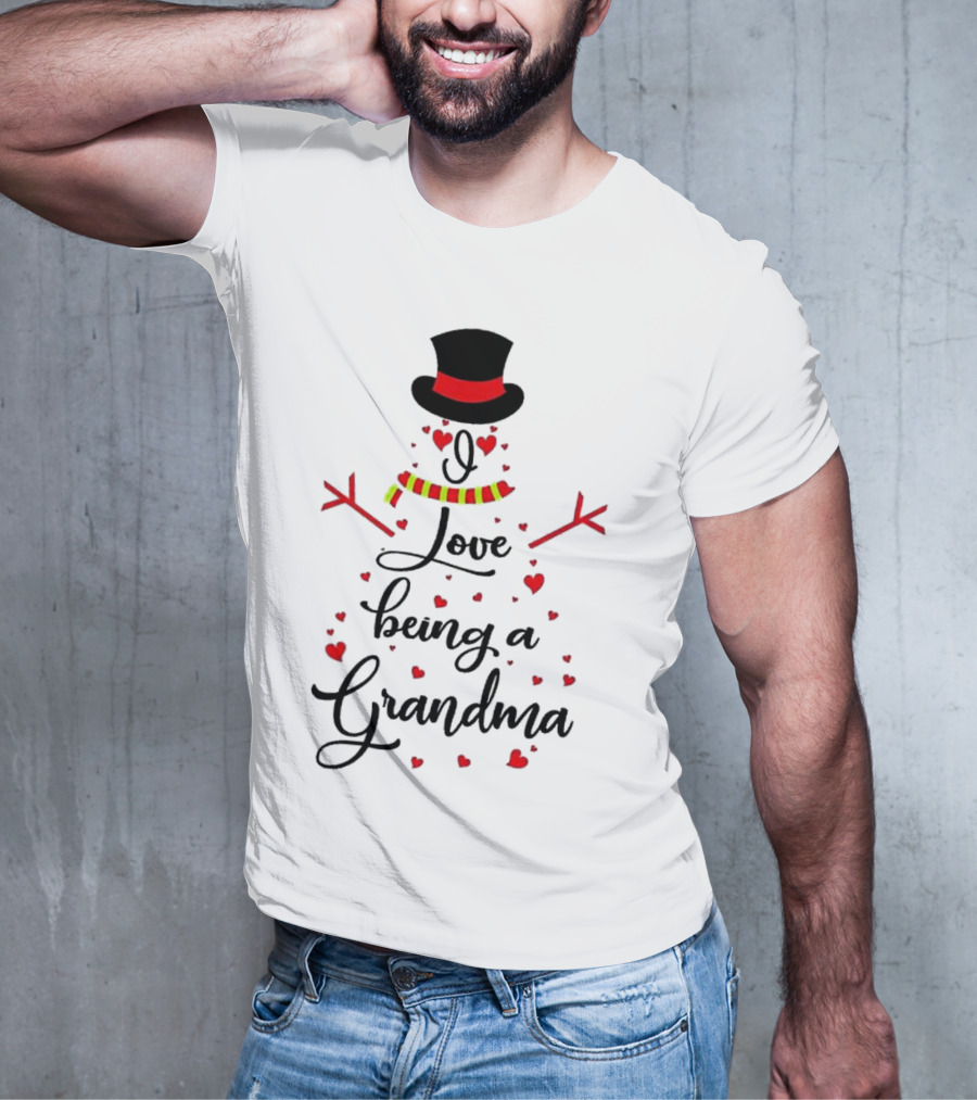 I Love Being A Grandma Snowman Hearts T-Shirt