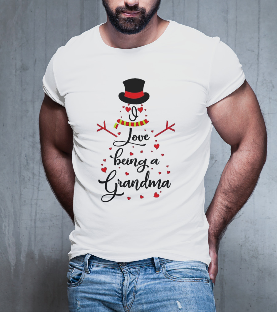 I Love Being A Grandma Snowman Hearts T-Shirt