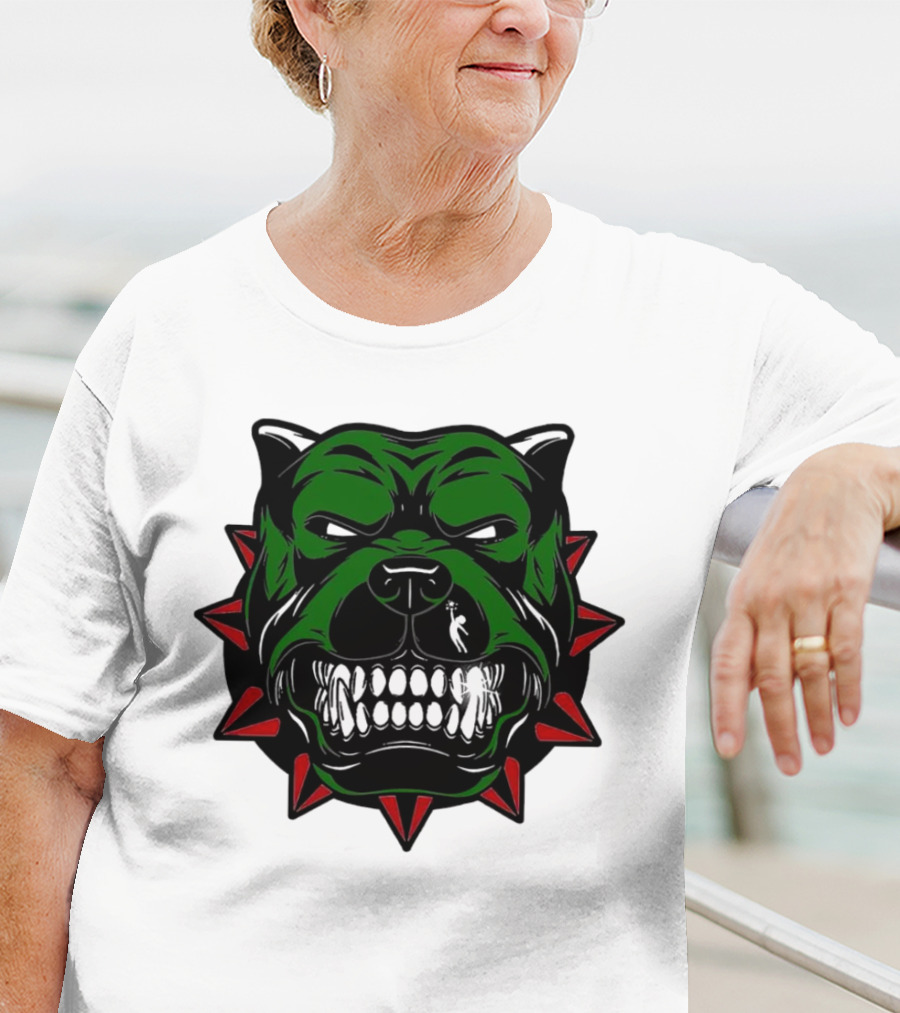 Angry Pitbull With Green Face And Red Spiked Collar Merry Christmas T-Shirt