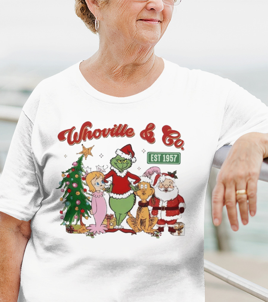 Whoville And Co Est 1957 Grinch Santa Max Cindy-Lou Christmas Tree T-Shirt