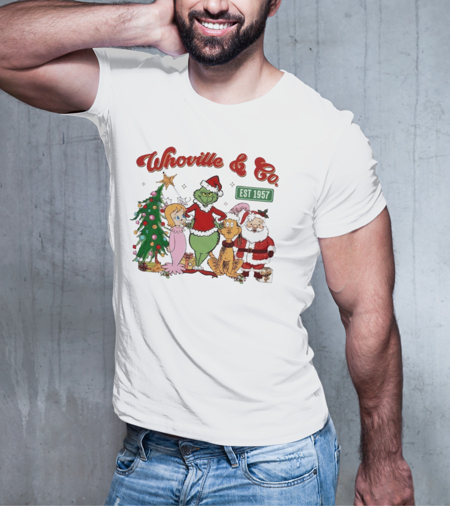 Whoville And Co Est 1957 Grinch Santa Max Cindy-Lou Christmas Tree T-Shirt