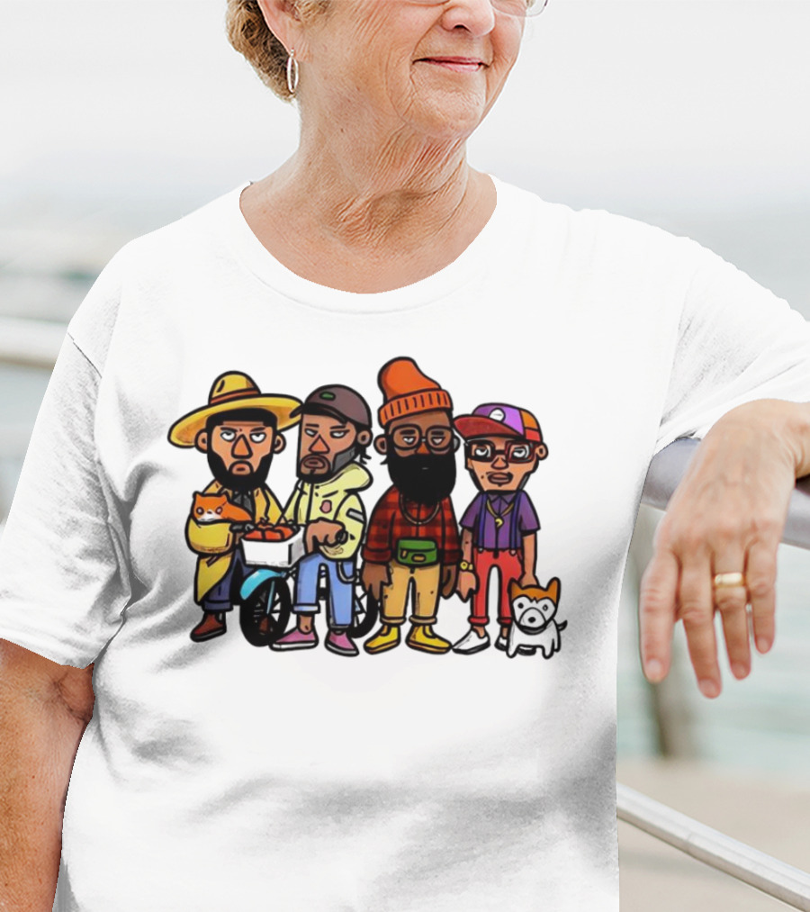 Hipster Clips Cartoon Characters With Pets And Accessories T-Shirt