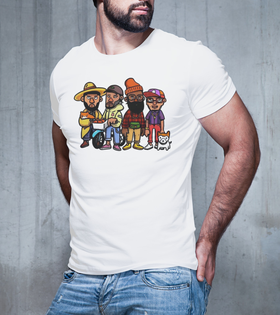 Hipster Clips Cartoon Characters With Pets And Accessories T-Shirt
