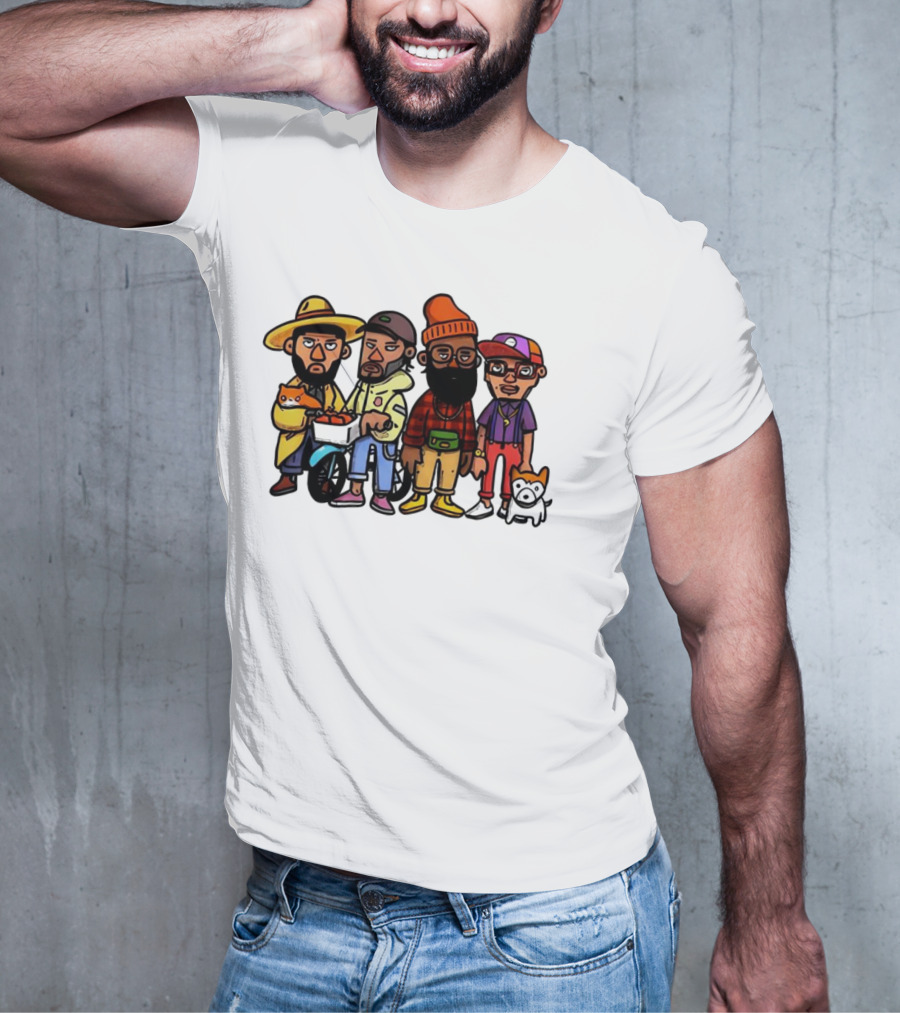 Hipster Clips Cartoon Characters With Pets And Accessories T-Shirt
