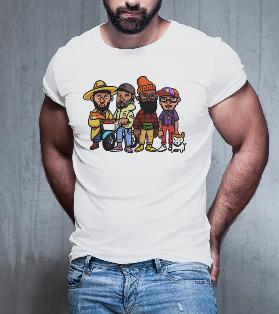 Hipster Clips Cartoon Characters With Pets And Accessories T-Shirt