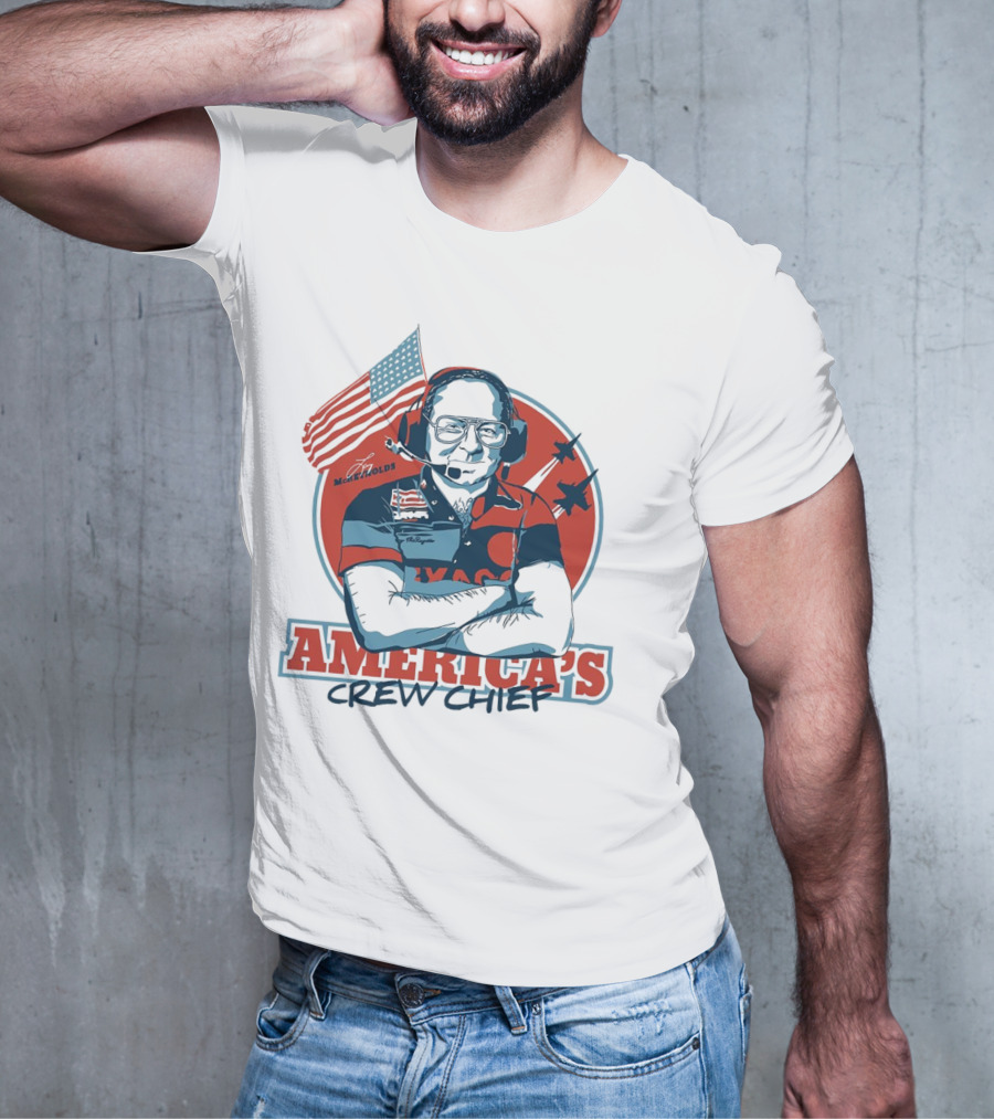 Larry McReynolds America's Crew Chief Patriotic Racing Tribute With Flag And Fighter Jets T-Shirt