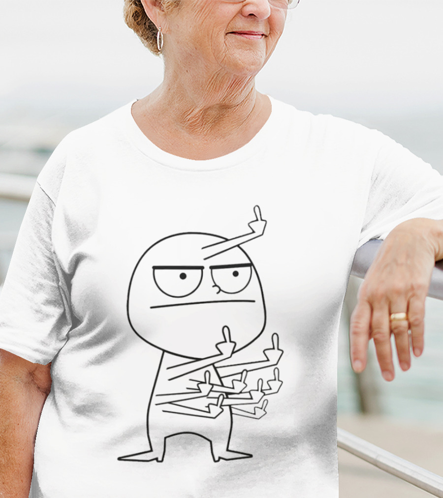 Middle Finger Maniac Angry Cartoon Character Multiple Fingers T-Shirt