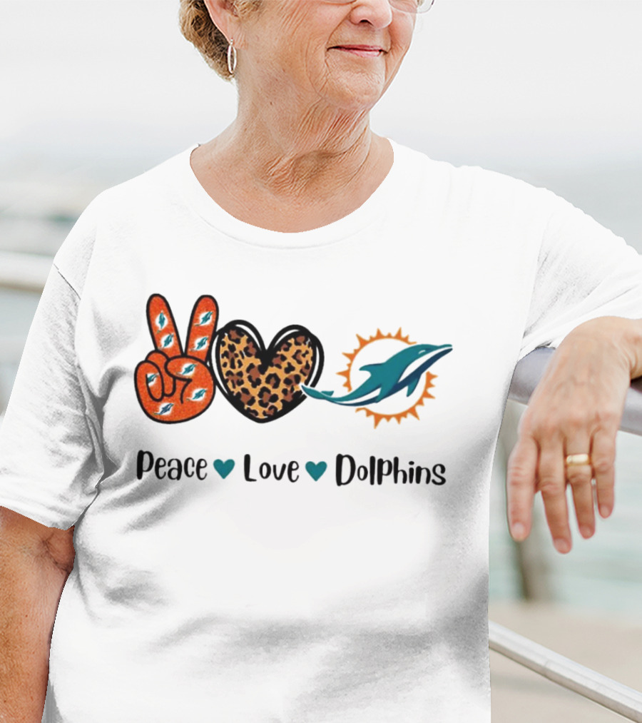 Peace Love Dolphins Miami Dolphins Football T-Shirt