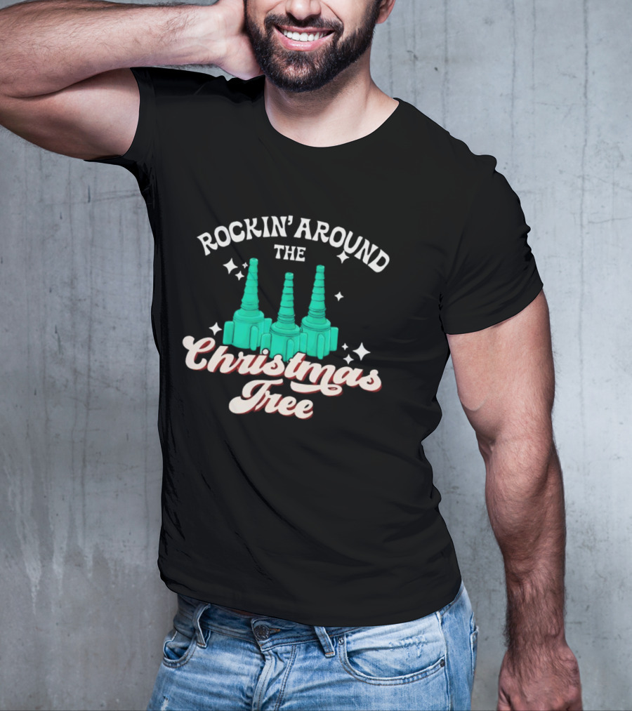 Rockin’ Around The Christmas Tree With Stylized Turquoise Towers T-Shirt